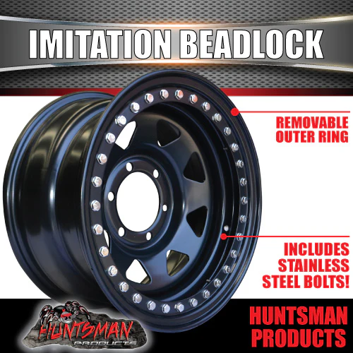 16X8 6/139.7 PCD 0 Offset Steel Imitation Beadlock Rim. Fits Landcruiser, Patrol, Ranger etc