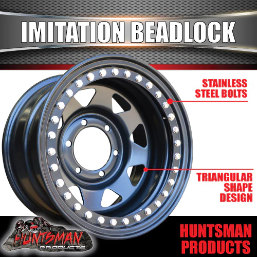 16X8 6/139.7 PCD -23 Offset Steel Imitation Beadlock Rim. Fits Landcruiser, Patrol etc