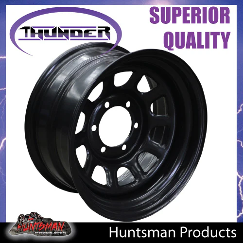 16x8 6 Stud Black Thunder D Hole Steel Wheel Rim -23 Offset. 6/139.7 PCD. Fits Landcruiser, Patrol etc - Image 3