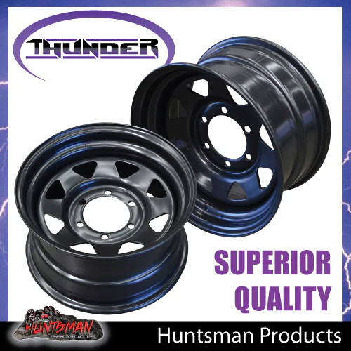 16x8 6 Stud Black Thunder Steel Rim. 6/139.7PCD 0 Offset. Fits Landcruiser, Patrol, Ranger etc - Image 3