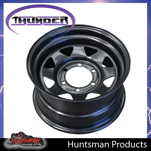 16x8 6 Stud Black Thunder Steel Rim. 6/139.7PCD 0 Offset. Fits Landcruiser, Patrol, Ranger etc - Image 6