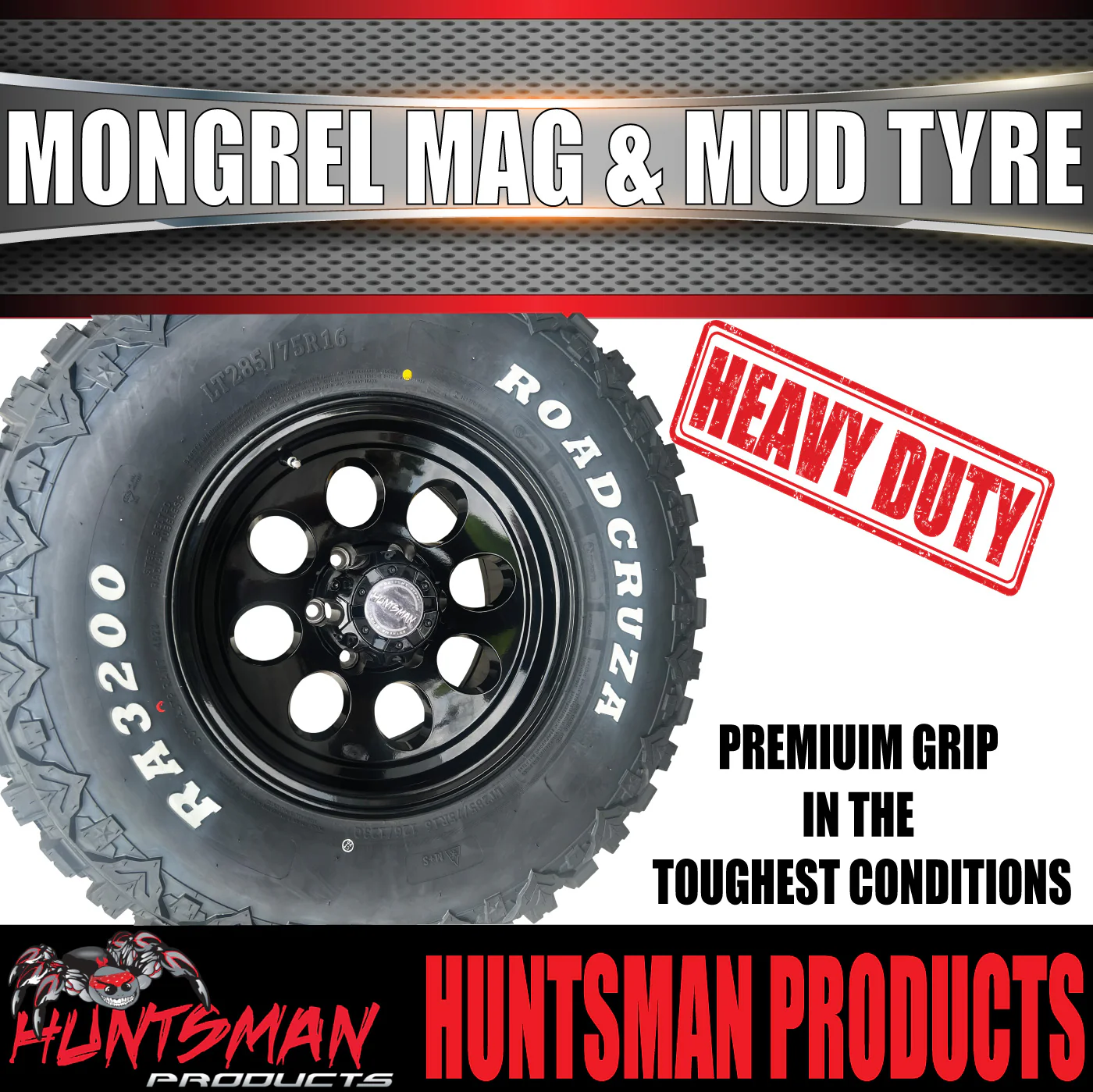 16x8 Black Mongrel Mag Wheel & 265/75R16 L/T Roadcruza RA3200 Mud Tyre 10 PLY. 265 75 16 - Image 4