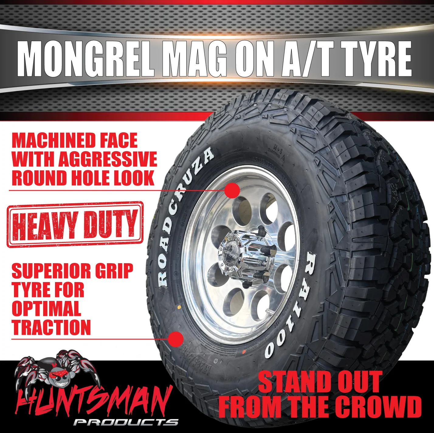 16x8 Polished Mongrel Mag Rim 6/139.7 PCD & 245/70R16 Roadcruza RA1100 A/T Tyre - Image 3