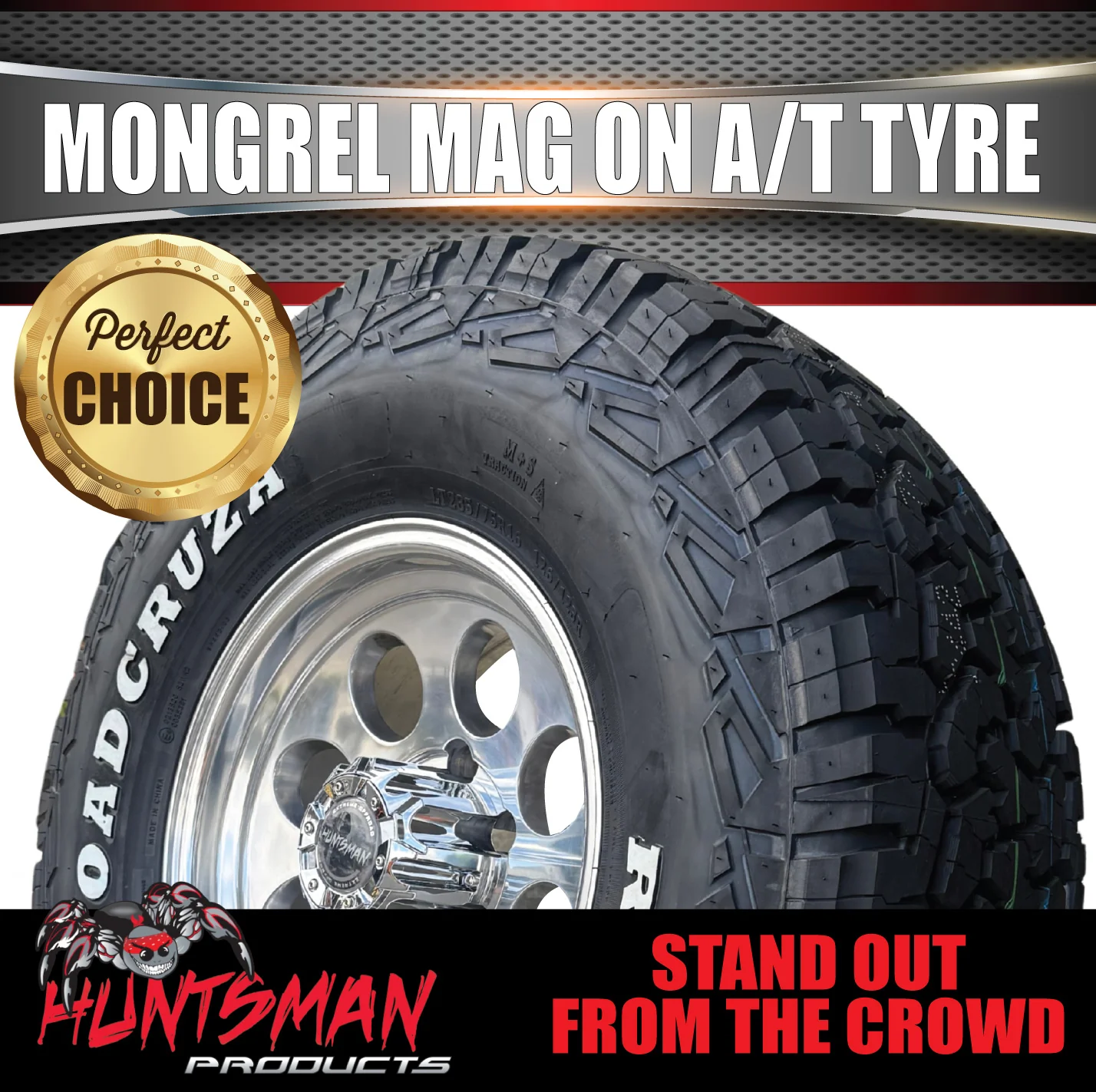 16x8 Polished Mongrel Mag Rim 6/139.7 PCD & 265/75R16 Roadcruza RA1100 A/T Tyre - Image 2