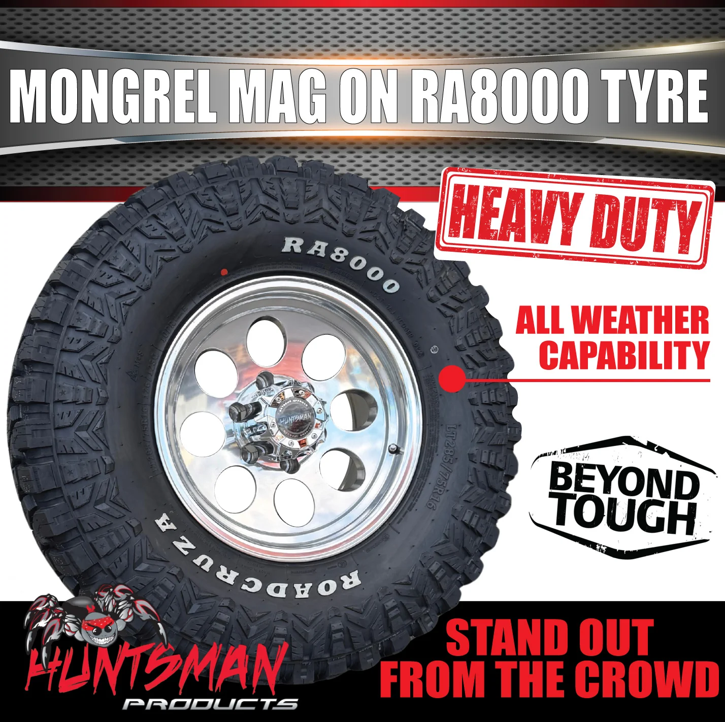 16x8 Polished Mongrel Mag Rim 6/139.7 PCD & 265/75R16 Roadcruza RA8000 Tyre - Image 5