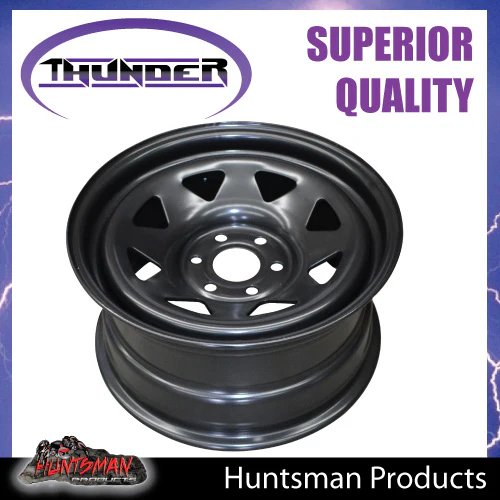 16X8 Sunraysia 6/114.3 PCD +20 Offset Black Thunder Steel Rim D40 NP300 - Image 3