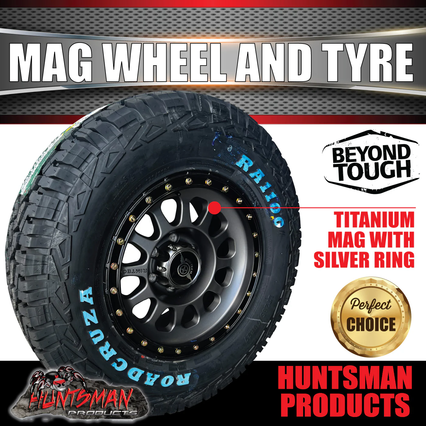 17x8.5 Imitation Beadlock Alloy Wheel 6/139.7 ET0 & 265/70R17 Roadcruza AT Tyre - Image 3