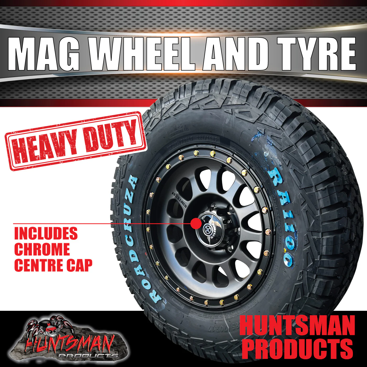 17x8.5 Imitation Beadlock Alloy Wheel 6/139.7 ET0 & 265/70R17 Roadcruza AT Tyre - Image 4