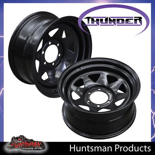 17X8 6 Stud Black Thunder Steel Rim. 0 Offset. 6/139.7 PCD. Fits Landcruiser, Patrol, Ranger, Hilux etc - Image 4