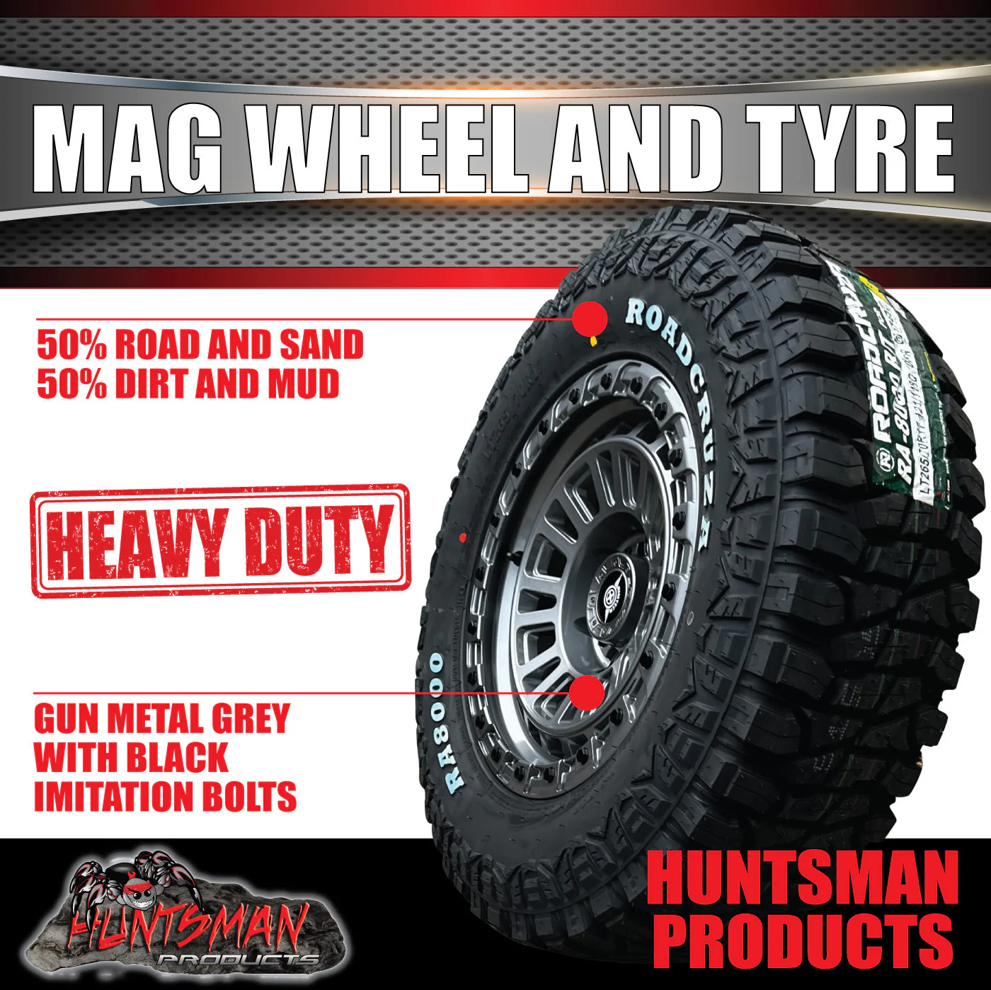 17x8 Gunmetal Sandstorm Alloy Rim 6/139.7 ET0 & 265/65R17 Roadcruza RA8000 Tyre - Image 4