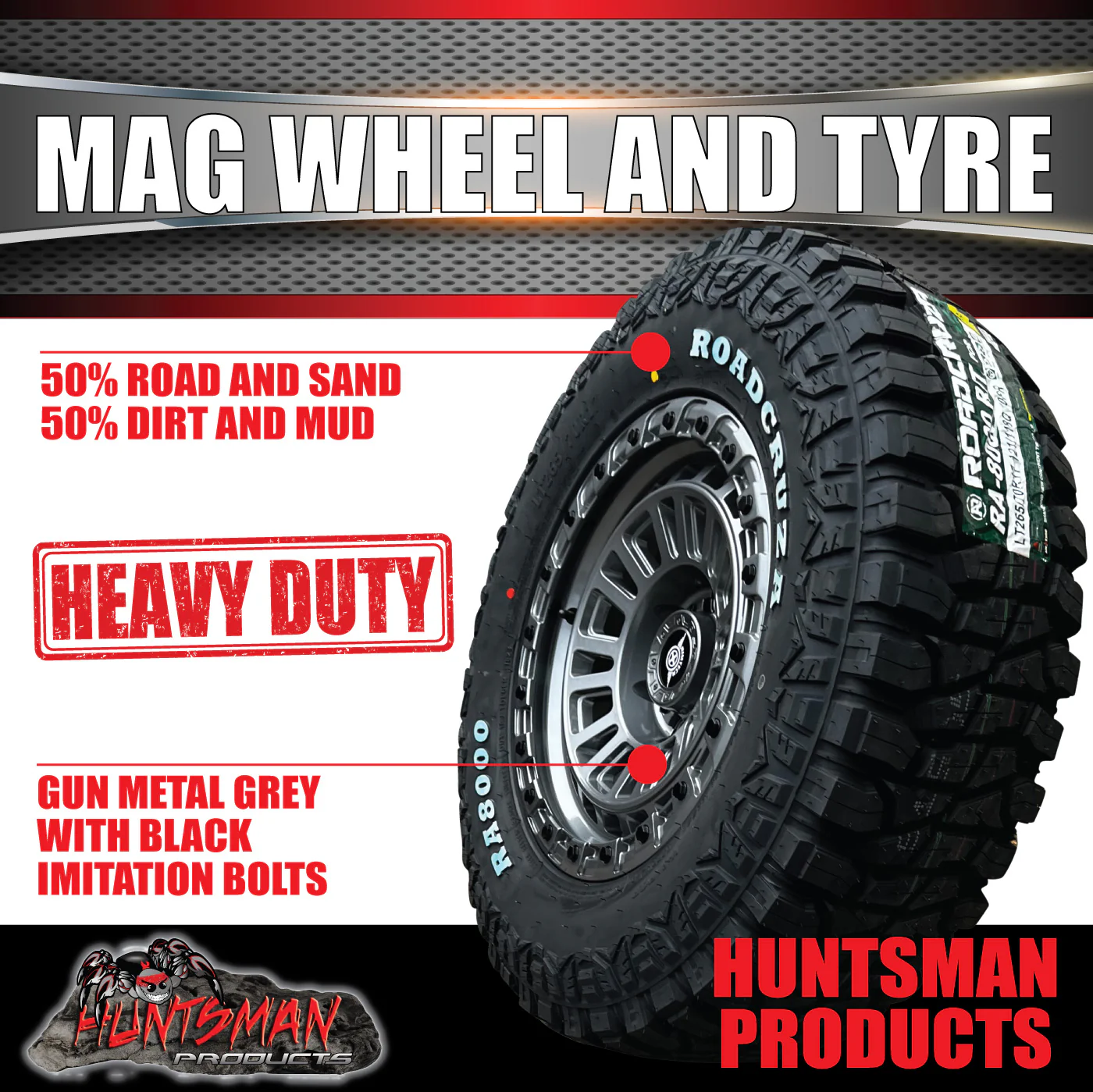 17x8 Gunmetal Sandstorm Alloy Rim 6/139.7 ET0 & 265/70R17 Roadcruza RA8000 Tyre - Image 4