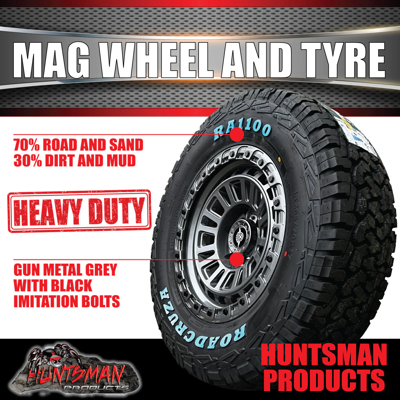 17x8 Gunmetal Sandstorm Alloy Rim 6/139.7 pcd ET0 & 285/70R17 Roadcruza RA1100 Tyre - Image 4