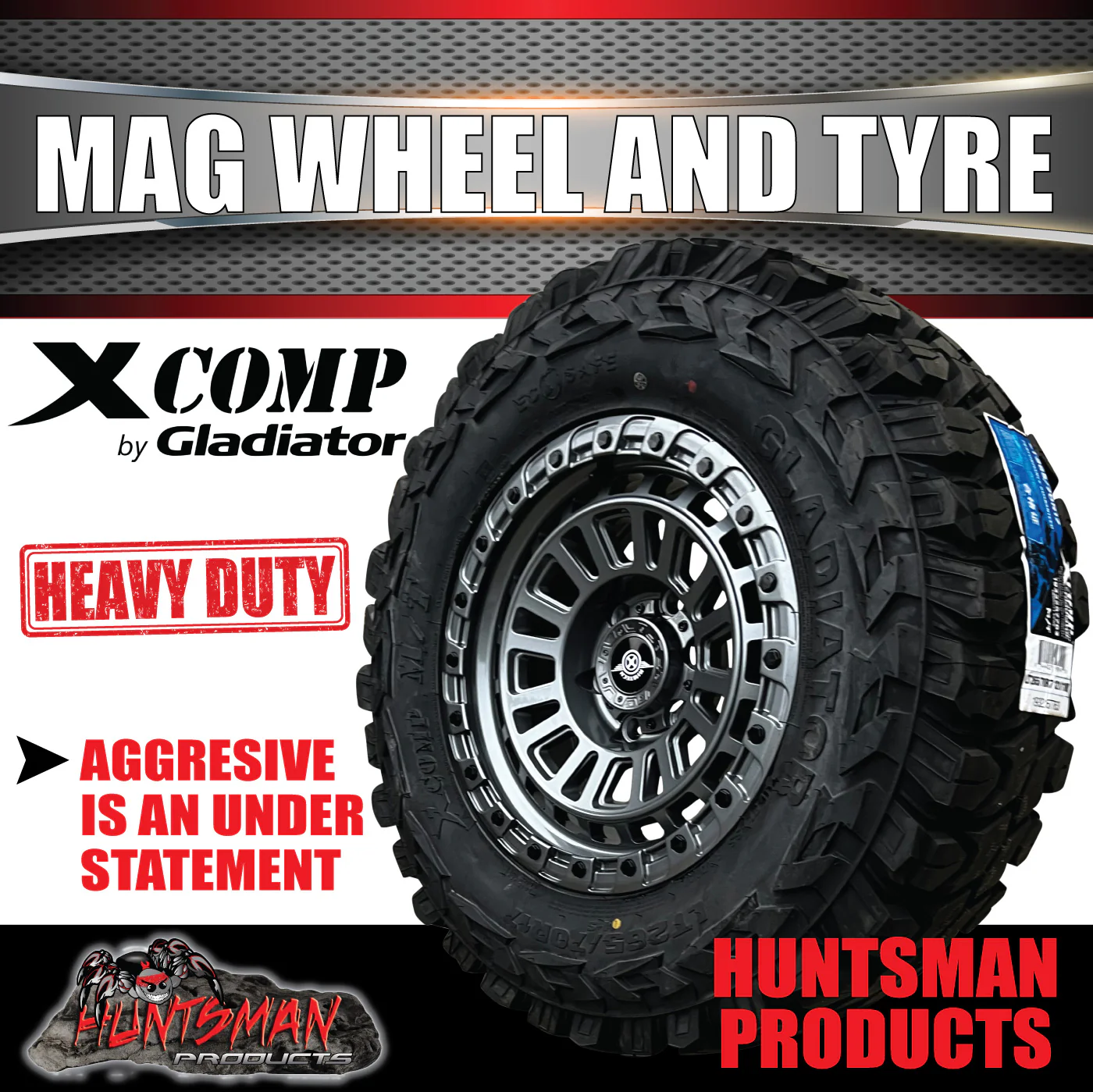 17x8 Sandstorm Gunmetal Alloy Wheel 6/139.7 pcd ET0 & 265/70R17 Gladiator Mud Tyre - Image 2
