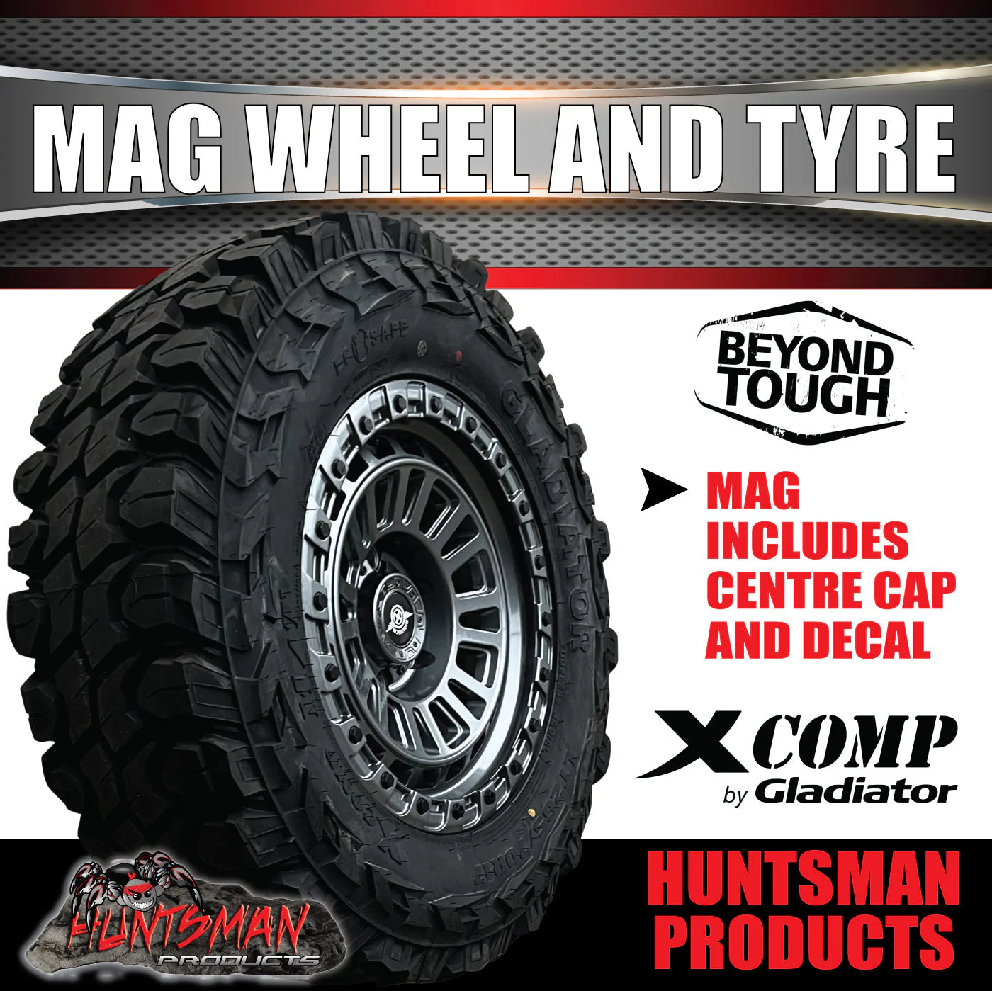 17x8 Sandstorm Gunmetal Alloy Wheel 6/139.7 pcd ET0 & 33x12.5R17 Gladiator Mud Tyre - Image 5