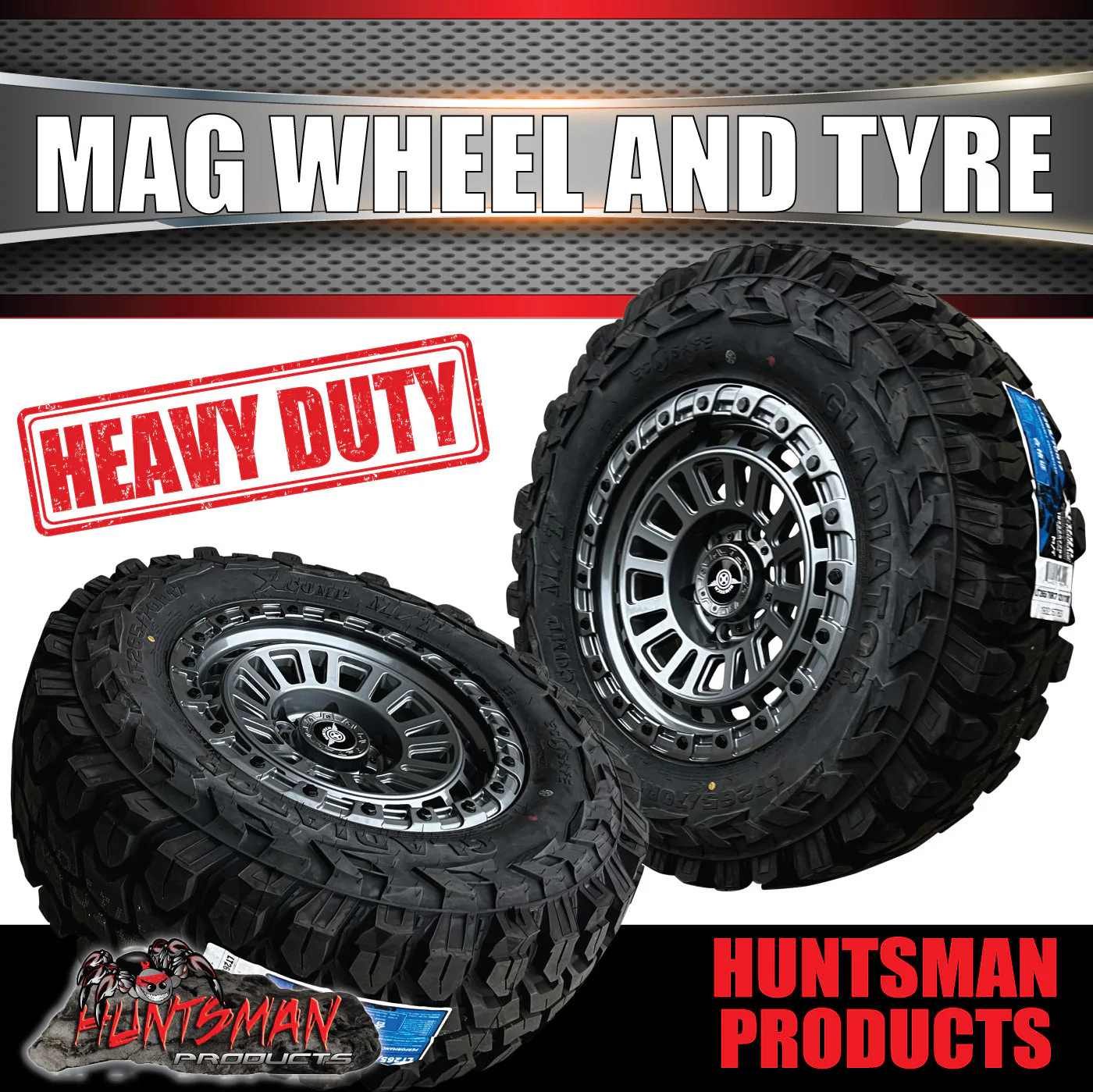17x8 Sandstorm Gunmetal Alloy Wheel 6/139.7 pcd ET0 & 35x12.5R17 Gladiator Mud Tyre - Image 6