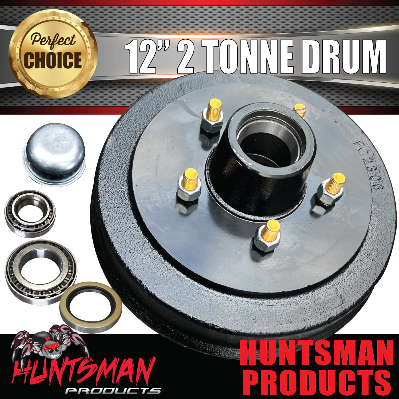 1x 12" 2 Tonne 5 Stud Electric Trailer Brake Drum & Bearings 30210 & 15123. Huntsman & Alko Style - Image 2