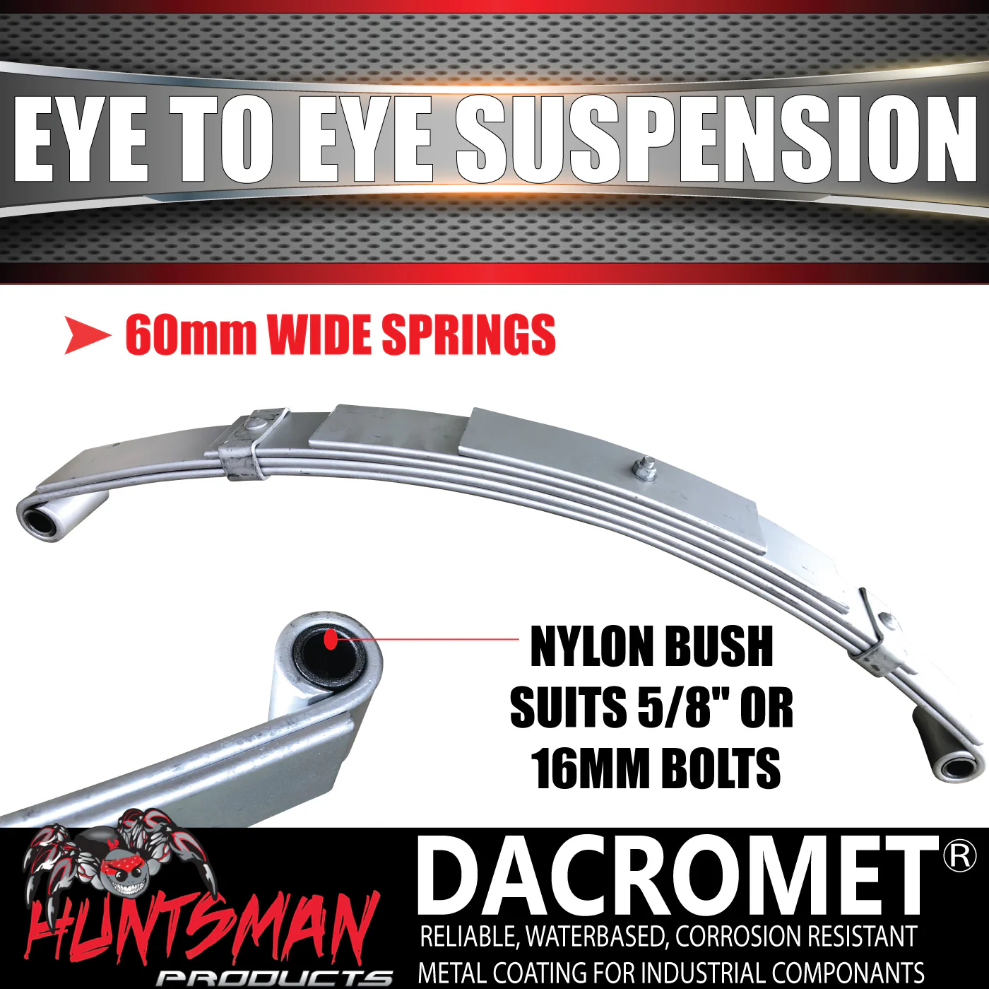 5 Leaf 1380Kg Galvanised / Dacromet 60mm Eye to Eye Trailer Caravan Springs, U Bolt & Hanger Kit - Image 7