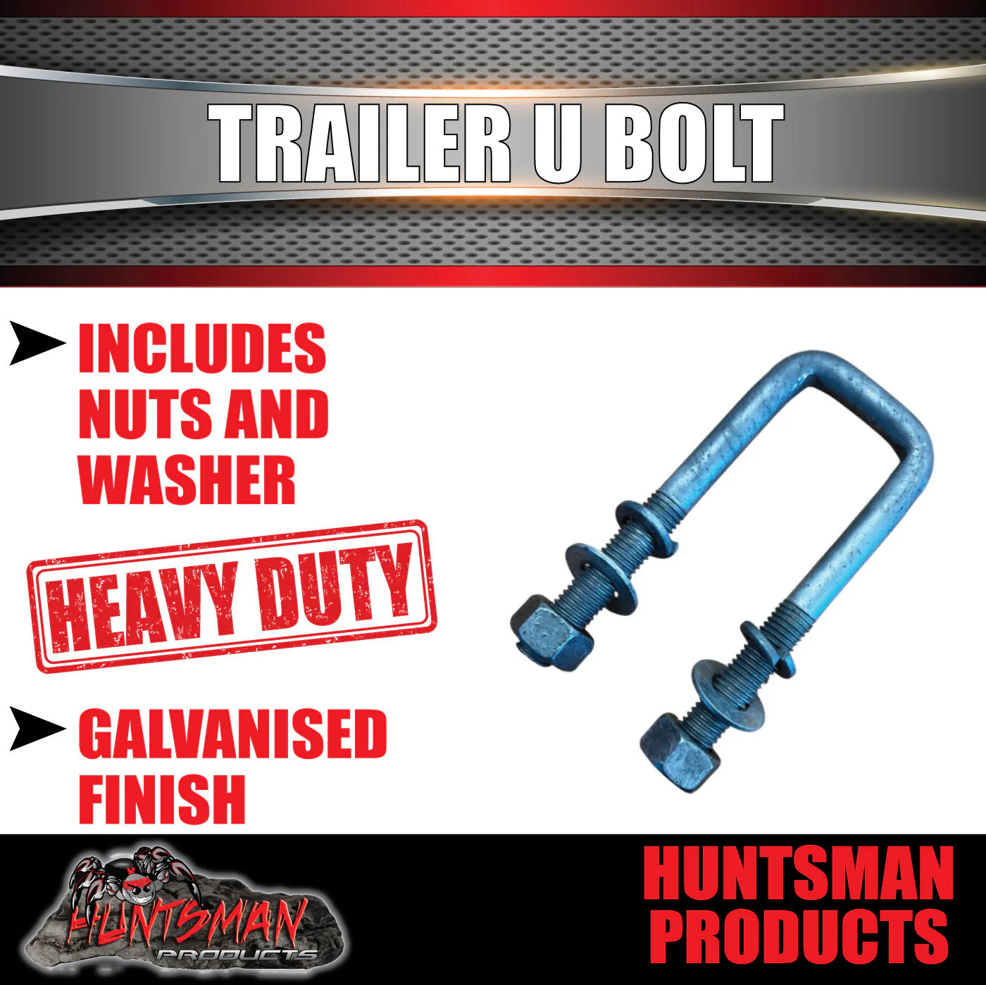 1x Galvanised 50mm X 170mm 5/8" High Tensile Trailer Caravan U bolt + Nuts