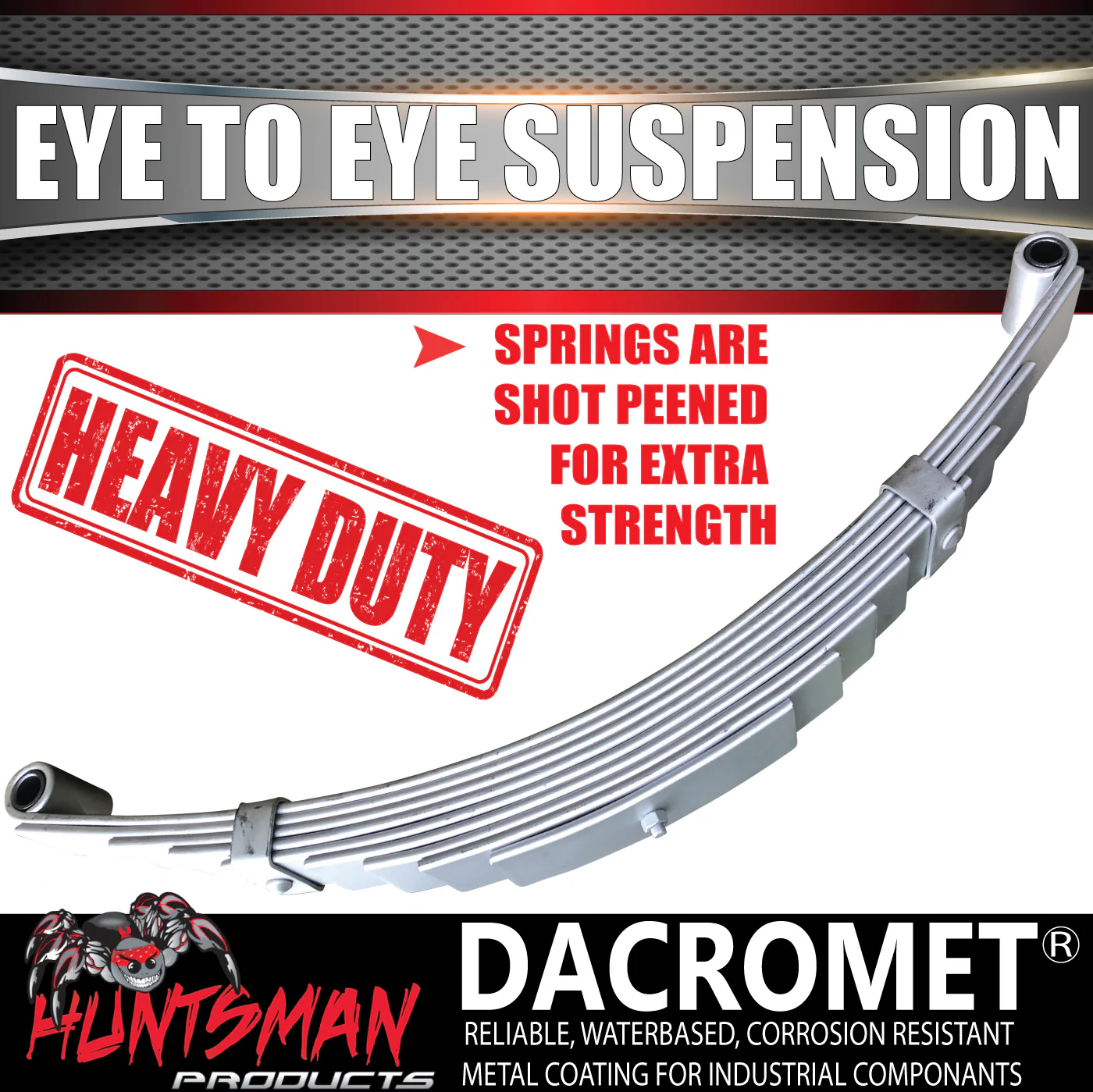 2x Galvanised Dacromet 60mm x 6mm Trailer Caravan 9 Leaf Eye to Eye Springs 2200kg Rated. Shot Peened. - Image 2