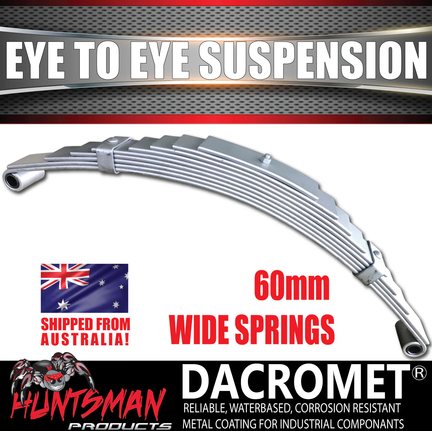2x Galvanised Dacromet 60mm x 6mm Trailer Caravan 9 Leaf Eye to Eye Springs 2200kg Rated. Shot Peened. - Image 4