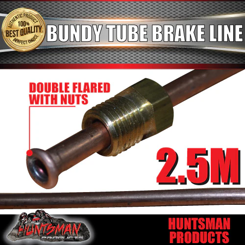 1x TRAILER BUNDY TUBE HYDRAULIC BRAKE LINE & NUTS 2.5 METRES. DOUBLE FLARED
