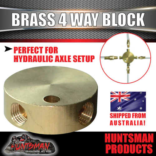 1x Trailer Hydraulic Brake Brass 4 Way Block suit 3/8" Nuts