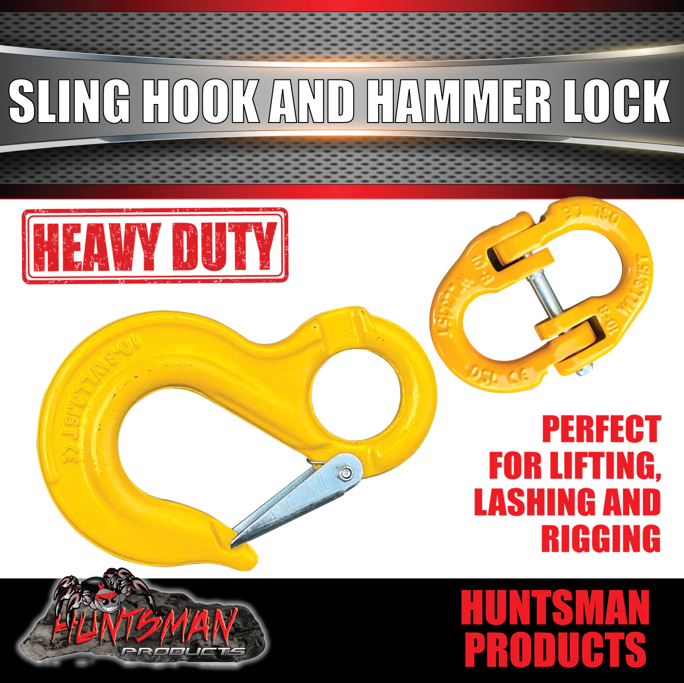2 x 8mm 2.0t Hammerlock + Eye Sling Hooks For Caravan Trailer Chain Connection - Image 3