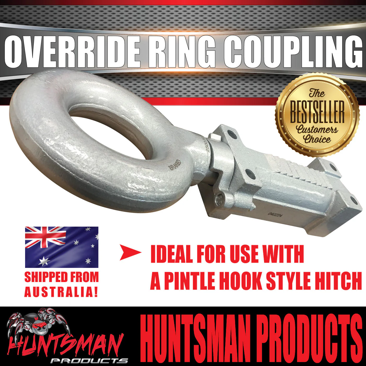 2000kg Trailer Caravan Hydraulic Override Ring Coupling Hitch Suit Pintle Hook. CTA Approved - Image 6