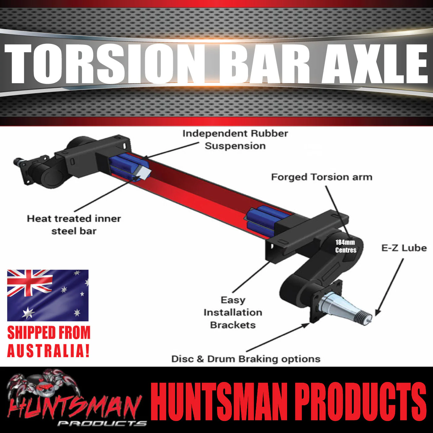 2000Kg Trailer Caravan Ventilated Hydraulic Disc Torsion Bar Axle. L/C Pattern. - Image 5