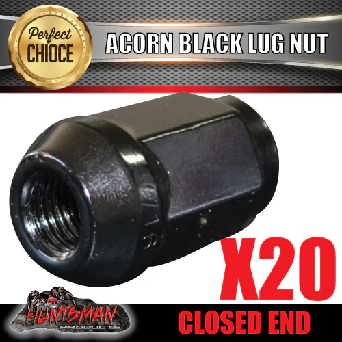 20 x 7/16" Inch x 35mm Black Wheel Nut Suit Steel Alloy Mags Holden & Trailer