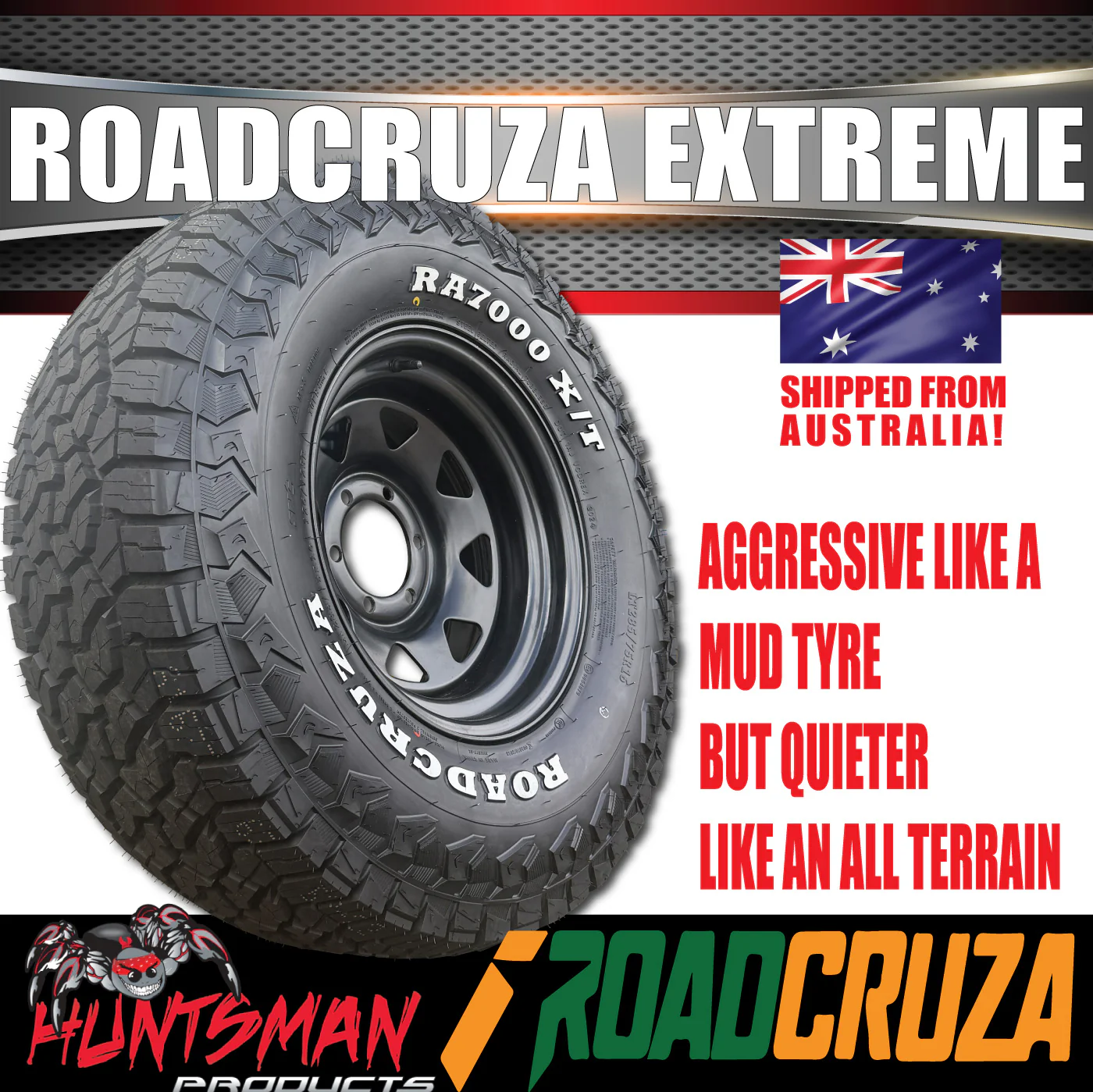 285/75R16 Roadcruza RA7000 X/T Extreme Tyre on 16" Black Steel Wheel Rim. 126/123R 3 Ply Sidewall