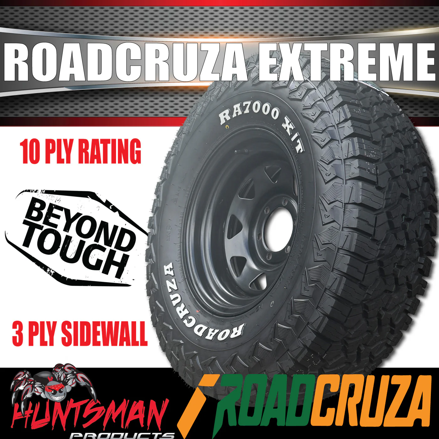 285/75R16 Roadcruza RA7000 X/T Extreme Tyre on 16" Black Steel Wheel Rim. 126/123R 3 Ply Sidewall - Image 2