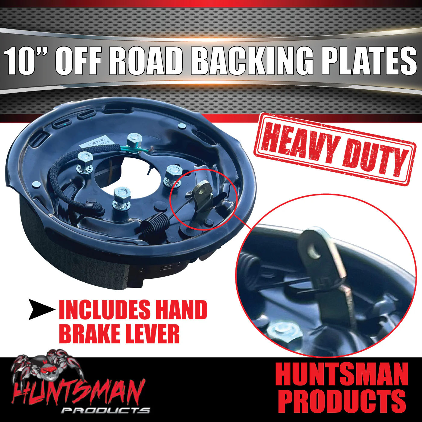 2x 10" Off Road Trailer Caravan Electric Brake Backing Plates With Park Lever - Image 4
