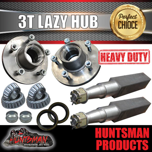 2X 3000Kg 5 or 6 Stud Suit Landcruiser Pattern Trailer Hubs & 63mm Stub Axles