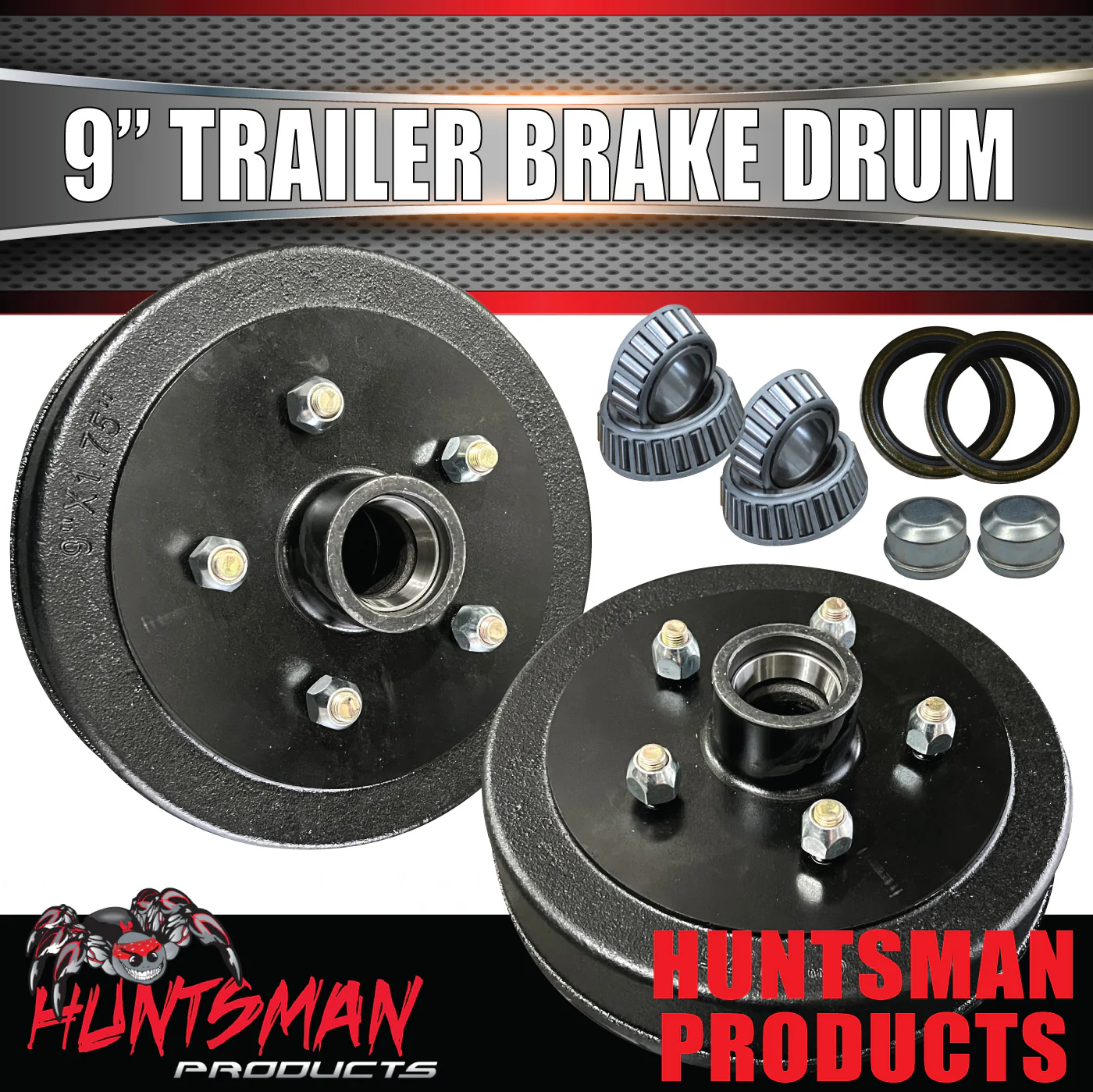 2X 9" 5 Stud Trailer Brake Drums 5 Stud Landcruiser & S/L Bearings - Image 3