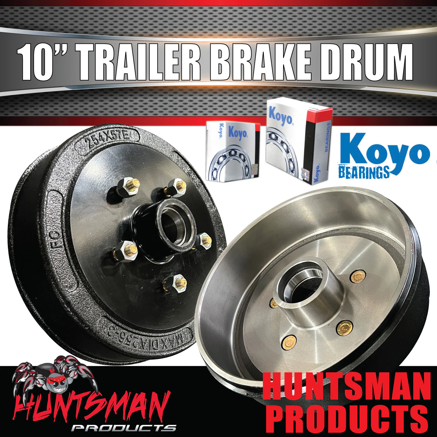 2X Trailer 10" Drums Suit Commodore 5/120 PCD & L/M (Holden) Koyo Bearings