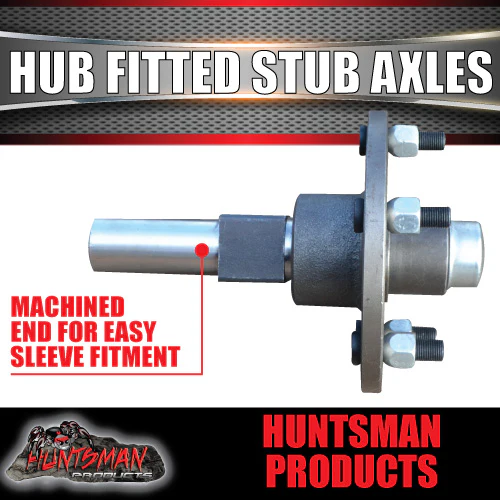 2x Trailer 5 Stud hubs 1400kg Fitted to machined to sleeve Stub Axles SL Bearings - Image 4