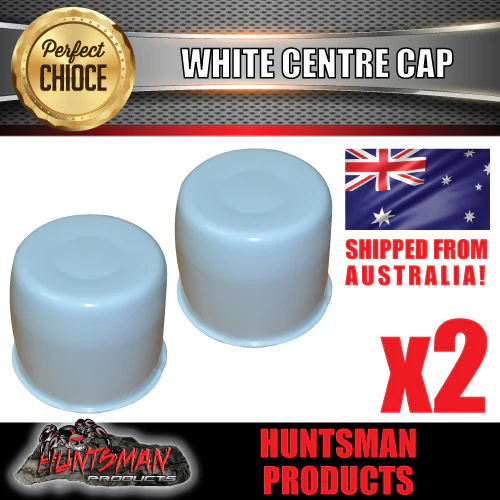 2x White Trailer Caravan Wheel Caps Fit 108-115mm Centre Bore 4x4 Size Rims