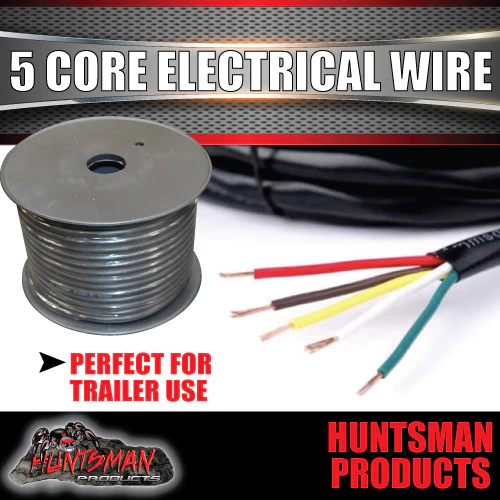 30 METRE ROLL 5 CORE ELECTRICAL TRAILER CARAVAN & TRUCK WIRE. OD 7.2MM, 38/0.15