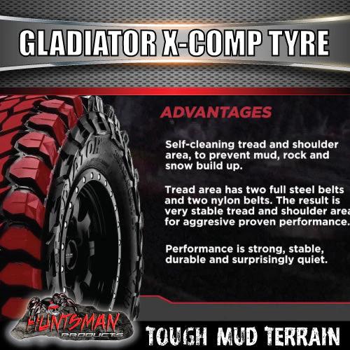33X12.5R17 L/T Gladiator X-COMP Mud Tyre on 17" Black Steel Rim. 33 12.5 17 - Image 2