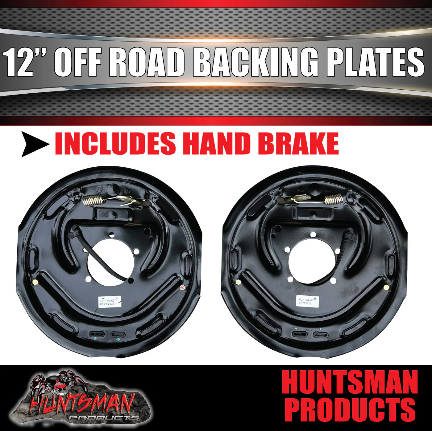 4x 12" Off Road Trailer Caravan Electric Brake Backing Plates & Park Brake Lever - Image 4