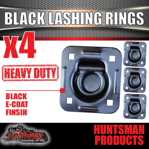4x Large Black E coated Lashing Rings Tie Down Anchor Points 123mm x 113mm
