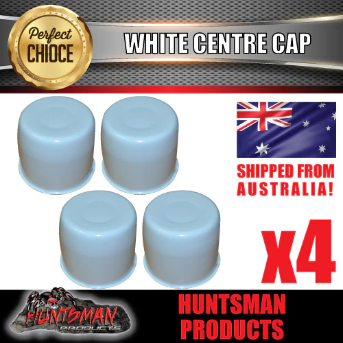 4x White Trailer Caravan Wheel Caps Fit 108-115mm Centre Bore 4x4 Size Rims