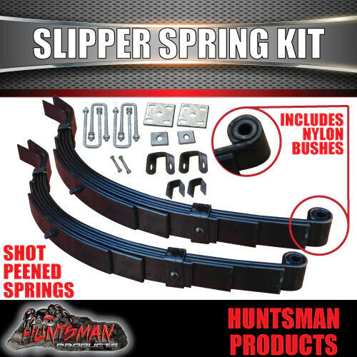 2x 6 Leaf 45mm Eye & Slipper Springs with Hanger & U Bolt Kit 1200kg.