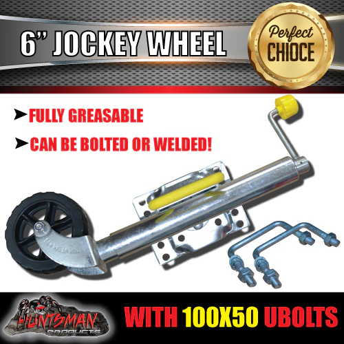 6" Trailer Caravan Swing Up Jockey Wheel & 100x50mm U bolts. 500Kg Ball Rating