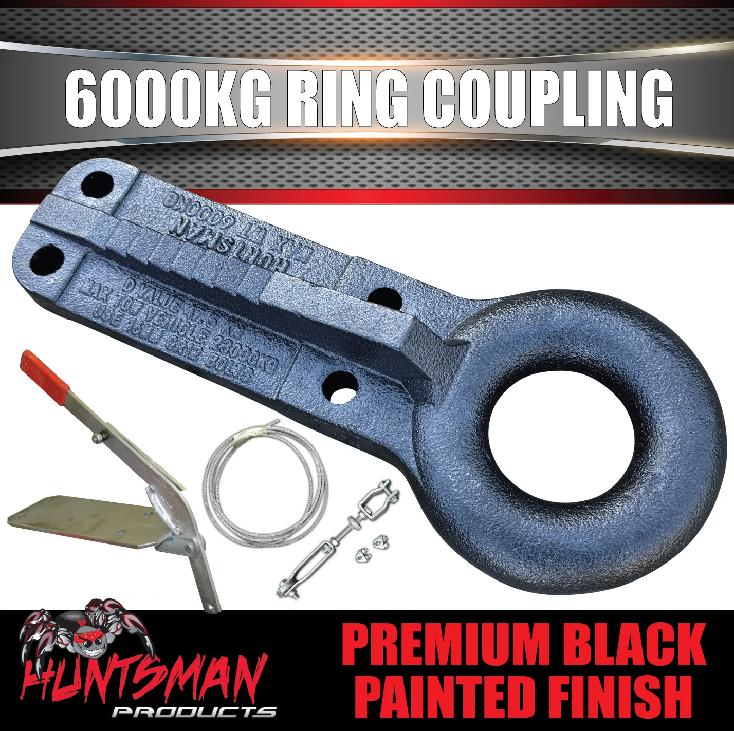 6000kg Trailer Ring Coupling & Handbrake Kit Suit Pintle Hook 3". Black E Coat