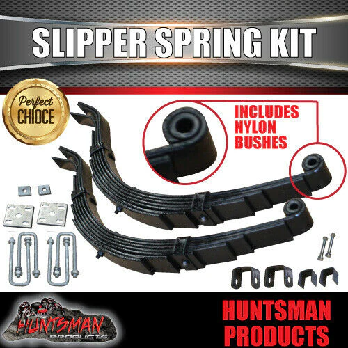 2x 7 Leaf 45mm x 8mm Eye & Slipper Black Springs with Hanger & U Bolt Kit 2000kg
