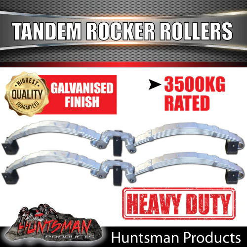 7 Leaf 3500Kg Galvanised Dacromet Rocker Roller Tandem Trailer Caravan Spring Set. 7mm Thick Springs!