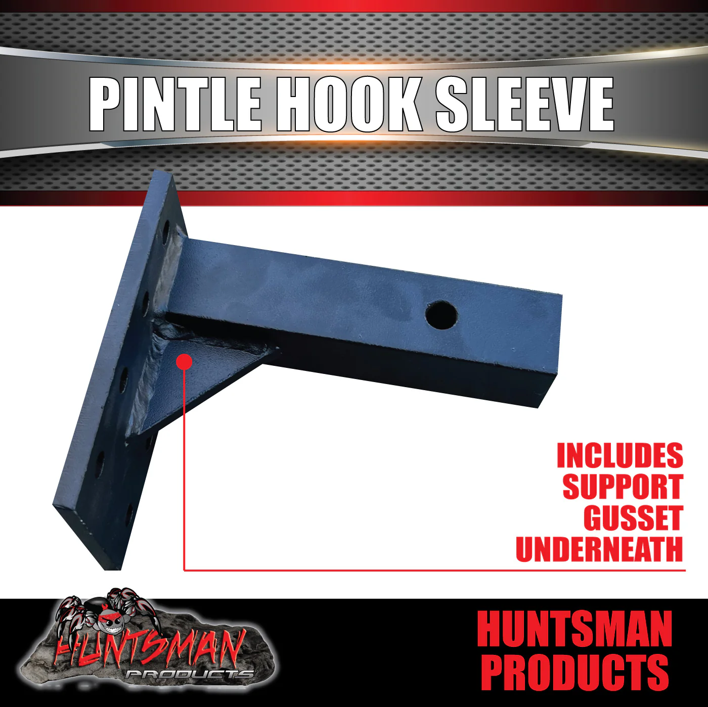 8" Adjustable Pintle Hook Sleeve, 2" Solid Square Tube, 8" Shank, 8 Holes 4500kg - Image 3
