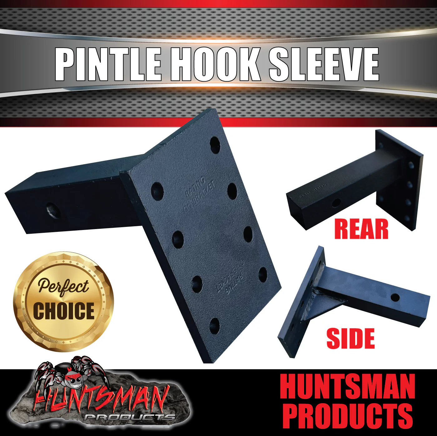 8" Adjustable Pintle Hook Sleeve, 2" Solid Square Tube, 8" Shank, 8 Holes 4500kg - Image 4